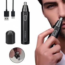 Nose Hair Trimmer，USB Rechargeable Professional Painless Eyebrow and Facial Hair Trimmer for Men and Women, Double Edged Blade,Washable for Easy Cleaning (Black)