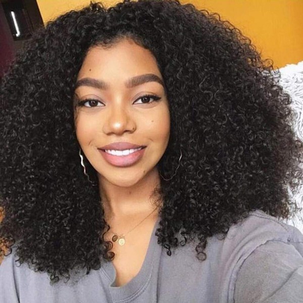 SINGLE BEST Curly Wig Human Hair Lace Front Wigs for Black Women 180% Density Brazilian Afro Kinky Curl 4x4 Lace closure front Wigs Glueless Side Part 14inch
