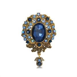 Vintage Teardrop Diamond Brooch Pin for Women Girls Men Crystal Elegant Flower Badge Brooches Laple Pins Scarf Clip Boutonniere Corsage for Clothes Dress Hats Bags Accessory (Blue)
