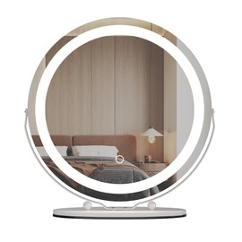 Fasyou Vanity Mirror with Lights, Smart Touch Control 3 Colors Dimmable 19-Inch Round Light Up Makeup Mirror, 360° Rotation LED Makeup Mirror for Bedroom Living Room, White