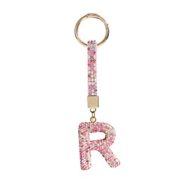 ChungLong0593 Zirconia 26 Letters Initial Charms Keychain Colorful Rhinestone A-Z Key Ring for Women for Car Keys Holder Bag Purse-R