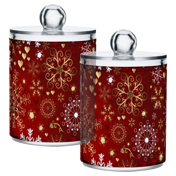 Gredecor Christmas Winter Qtip Holder Dispenser 2 Pack Gold and