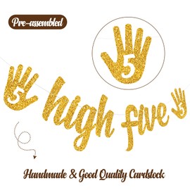 Purp Pie High Five Banner Baby Boys Girls Happy 5th Birthday Party Supplies Gold Glitter 5 Years Anniversary Party Decorations Sign Photo Prop