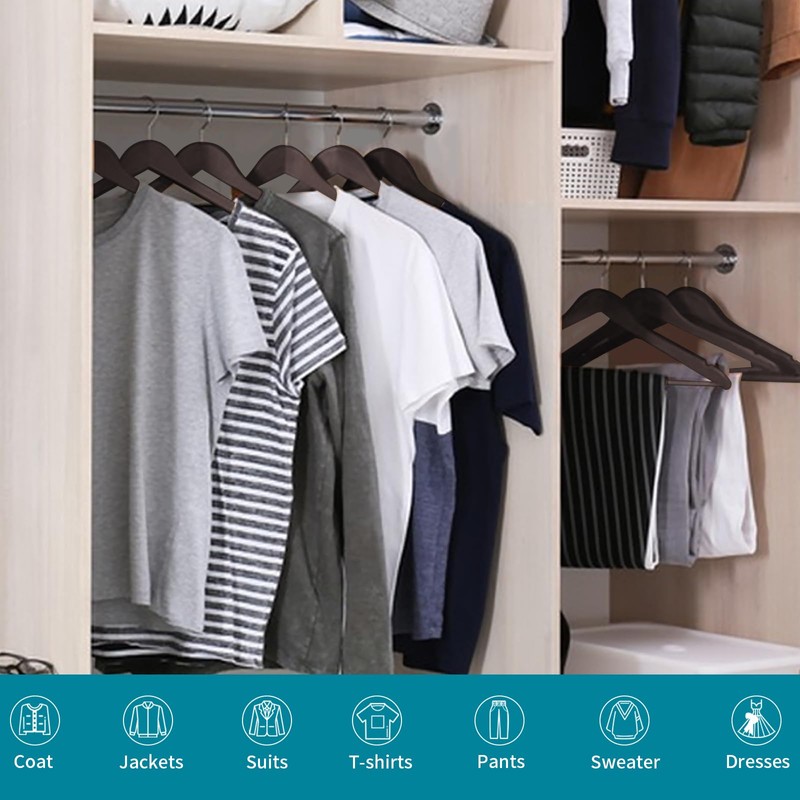 ABHENG 20 Pack Wooden Coat Hangers, 360° Swivel Hook, Suit