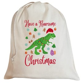 Second Ave Cute Children's Dinosaur Cotton Drawstring Christmas Xmas Santa Sack Bag Gift