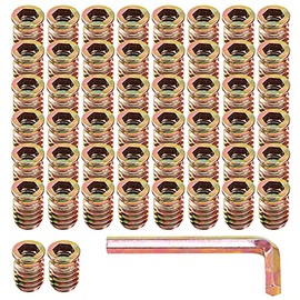 Keadic 50Pcs 5/16"-18x20 Nut Inserts Assortment Kit with M8 Internal Hex Tool, Furniture Screw in Nut Threaded, Wood Inserts, Bolt Fastener Connector Hex Socket Drive for Wood Furniture