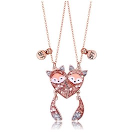 CYXZMYA 2 x Friendship Necklaces, Friendship Necklaces for 2 Girls, Stainless Steel Animal Chain, Best Friend Birthday Gift, Fox Partner Jewellery, as Birthday Gifts and Christmas Surprises, Stainless