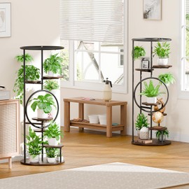 POZILAN Plant Stand Indoor with Grow Light, 51" Plant Shelf for Indoor Multiple Plant, 6 Tiered Cylinder-Shaped Metal Corner Plant Stand, Plant Holder Display Rack for Patio, Balcony, Living Room