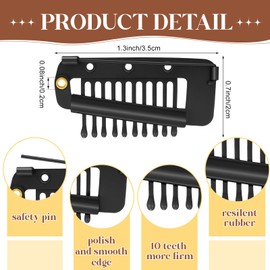 Crowye 20 Clips para Peluca de 10 Dientes Clips Chunni con Imperdibles Clip de Agarre Dupatta de Cabello Pinzas de Ajuste Planas Fuertes de Dupatta Clips de Extensión de Pelo para Mujer (Negro)