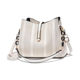 Elixio Women's Shoulder Bag, Handbag, Bag, 2-Way, Cross-body Design, Small, Stylish, High Visibility, PU Leather, Commuting Bag, Date, white/white