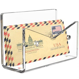 Rulyyo Mail Organizer Envelope Holder - Clear Acrylic Mail Holder Countertop Vertical Desk Organizer Small File Bill Document Notebook Letter Sorter for Home School Office Supplies