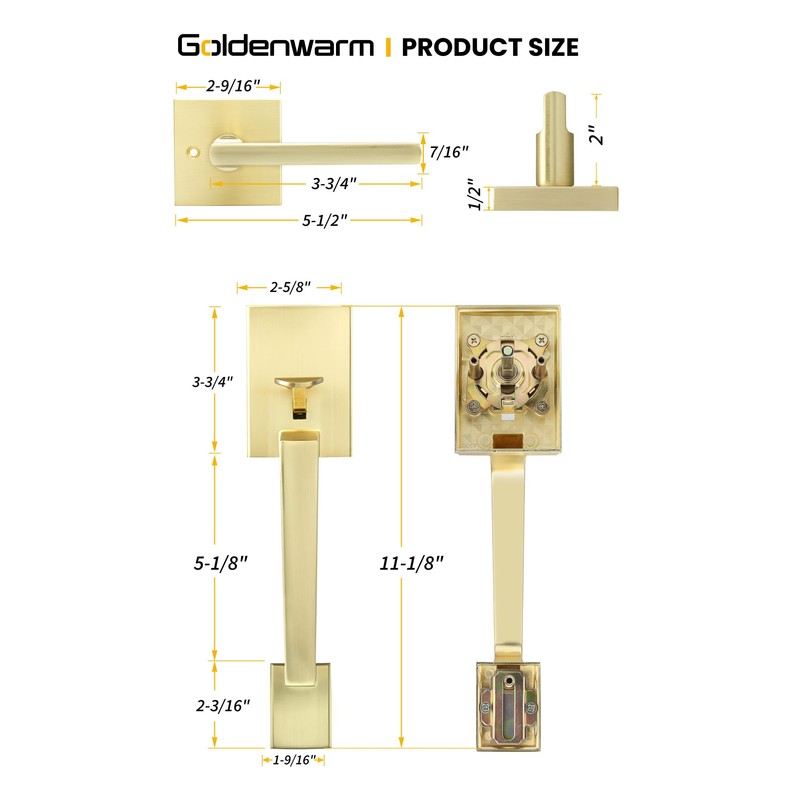 goldenwarm Gold Front Door Handle, Entry Door Handle and Reversible