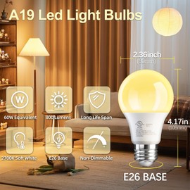 TJOY A19 LED Light Bulbs, 60 Watt Equivalent LED Bulb, Soft Warm White 2700K, Efficient 9W, E26 Standard Base, Non Dimmable Energy Saving Lightbulb, 800LM, 80 CRI, 120V, UL Listed, 3 Pack
