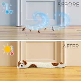 Novelty Dog Cat Design Soft Micro Fleece Draught Draft Excluder Door Cushion (Cream Dog)