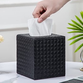 SUNYUROU Black Tissue Box Cover,Tissue Box Cover Square,Black Tissue Box Holders,Tissue Holder for Bathroom Accessories,Bathroom Tissue Holders