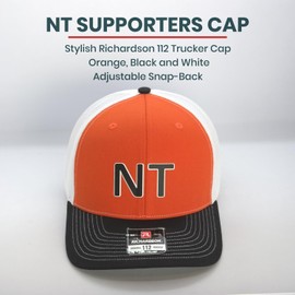 Northern Territory Supporters Hat, Richardson 112 Trucker Cap, Bold 'NT' Text, Adjustable Snapback Closure, Breathable, Cotton-Poly Front Panel, Mesh Back, Sports & Casual Wear, Red-White-Black