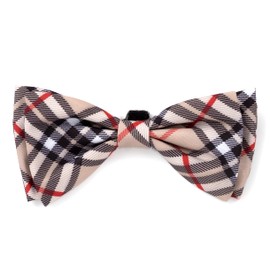 The Worthy Dog Tan Bias Plaid Pattern Comfortable Casual Bow Tie Cute Dog Accessories Fit Small Medium and Large Dogs - Tan Color