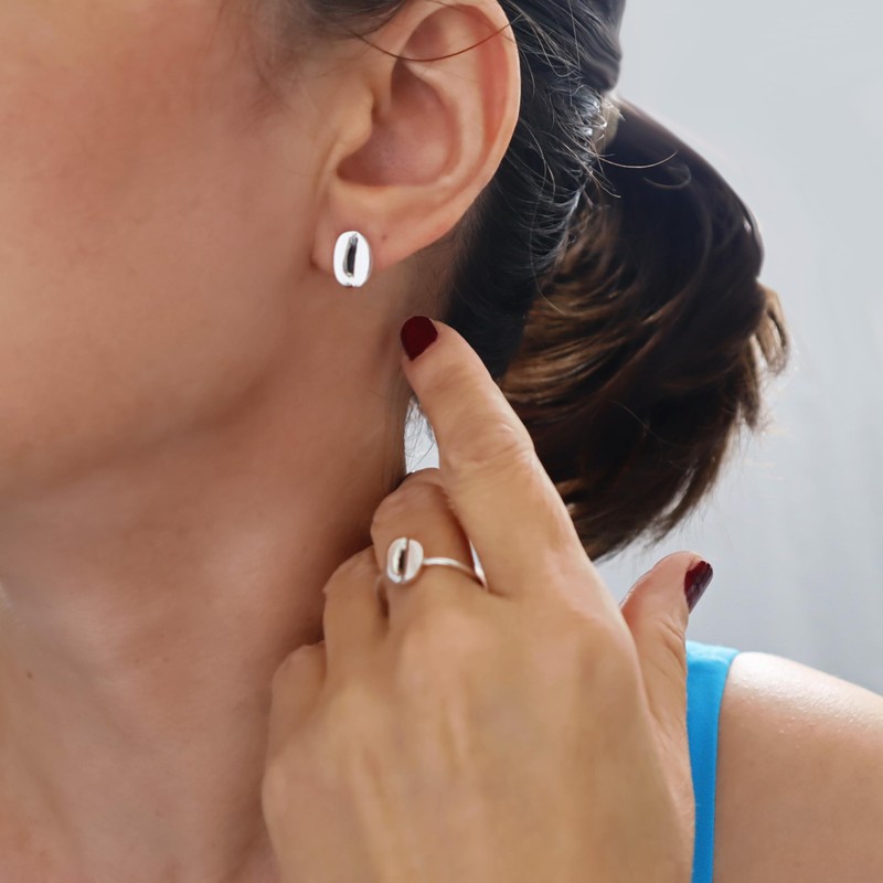 Coffee Bean 925 Sterling Silver Stud Earrings