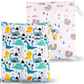 shallyong Wetbag, Pack of 3 Changing Bags, Wet Bag, Wet Bag, Nursery, Wet Bag, Swimming, Waterproof, Washable, for Toddler Nappies, Travel, Beach, Pool, Gym, Dinosaur Rainbow-2, Wet Bag Nursery