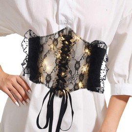 Aularso Light up Lace Corset Belt Led Wide Waist Belts Elastic Vintage Cinch Belt Costume Prom Accessory for Women (Black-L)