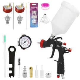 RRJ A610 LVLP Air Spray Gun Premium Kit, R500 LVLP Paint Gun Updated Version, 1.3/1.5/1.7mm Nozzles & Air Regulator Auto Paint Gun for House Painting, Car Primers and Top Coat