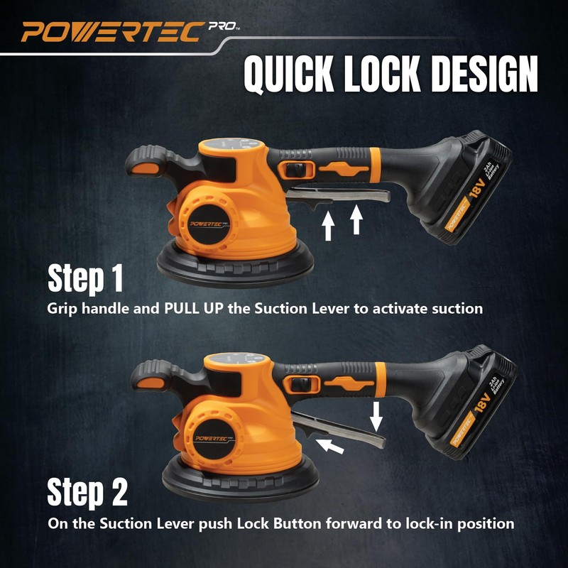 POWERTEC PRO TLV1801 Cordless Tile Vibration Leveling Machine with 6.7"