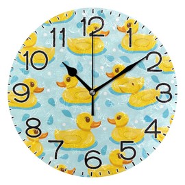 Many Duck Wall Clock Battery Operated Non Ticking Silent Quartz Analog Rustic Farmhouse Round Clock Retro Decor for Home Kitchen Living Room Bathroom