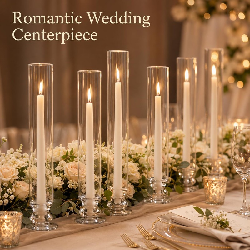 20 Pack Glass Hurricane Candle Holders, 11.8 in Clear Taper