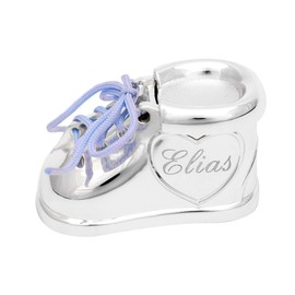 Baby's First Tooth Curl Box Silver Plated Shoe Trainers Boy Girl Christening Gift Box + Brillibrum Flyer, Tooth & Curl Case each with engraving up to 15 Characters