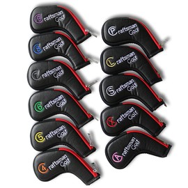 CRAFTSMAN Golf Iron Cover Wedge Cover Zipper Closure Long Neck Set 11-Piece (4-9, P, A, S, L, X) Head Cover Club Cover Colorful Number Embroidery Synthetic Leather Black Red