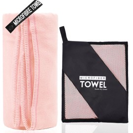 ZIUDBOC Microfiber Travel Towel, Soft Lightweight Quick Dry Towel, Super Absorbent Compact Travel & Sports & Beach Towels for Camping, Backpack, Gym, Swimming, Yoga, Hiking (S:16"×32" -Pink)