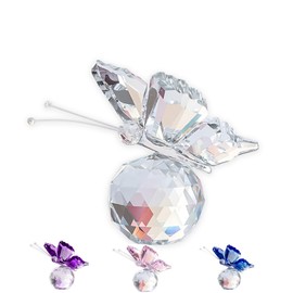 Elbourn Crystal Butterfly - Purple Glass Flying Ornament With Ball Base, Decorative Art Statue for Home Decor, Birthday Collectibles (White)