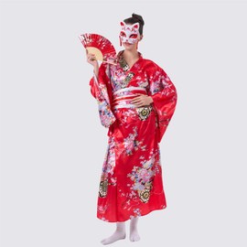 CRFASIBE Japanese Traditional Kimono Costume for Women Floral Printed Kimono Bathrobe Yukata Japanese Dress Cosplay Costume Set Party Dress Stage Photography, red