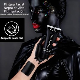 Go Ho Pintura corporal negra lavable (2.37 oz/pieza), pintura facial crema a base de agua, maquillaje de esqueleto de calavera y payaso, pintura corpo