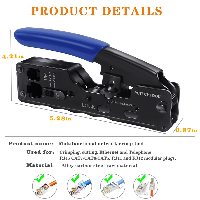 RJ45 Crimp Tool Ethernet Crimping Tool Wire Cutter Crimper For