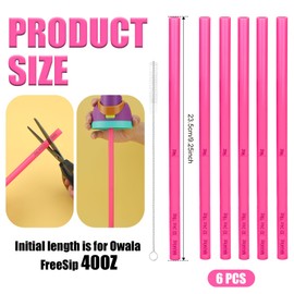 6pcs Straw Replacements with Graduated Lines, Reusable Plastic Straws with Brush, Water Bottle Accessories for Owala 14/19/24/32/40oz Stainless Steel Water Bottle (Pink)