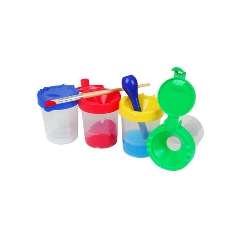 Convenient spill-proof snap paint containers, 4-pack, 1P, Random Color, Art