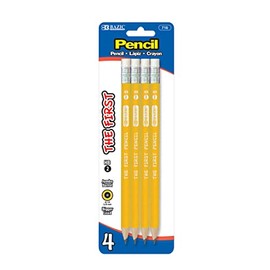 BAZIC #2 The First Jumbo Premium Yellow Pencil & Latex Free Eraser, Class Pack Pre Sharpened Pencils, Bulk for School Students Office, Write Exam Drawing Sketching (4/Pack), 1-Pack