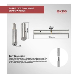 DOJA Industrial | Round Weld-On Door Pin Hinge | Pack 4 | Gate Hinges Height: 16mmx100mm | Steel Butt Hinges | Garden Gates Heavy Duty Hinge | External Internal Flag Brass Hinge | Load Capacity 180kg