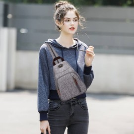 FORRICA Women Sling Bag Casual Multifunction Chest Bag Crossbody Backpack Waterproof Nylon Ladies Shoulder Rucksack for Outdoor Sport Travel Hiking Grey