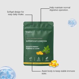 Aceite de orégano con aceite de semilla negra, apoyo inmunológico y intestinal, 60 unidades,3PCS