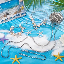 UNICRAFTALE Women Mermaid Jewelry Shell Necklace Choker Conch Starfish Pearl Necklace Bracelets Purse Seashell Summer Beach Earrings Hair Clip Costume Accessories Platinum Bohemian Jewelry Gifts