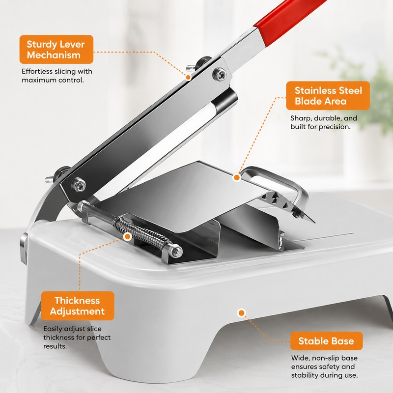 Manual Meat Slicer for Home Kitchen Prep – Adjustable Stainless