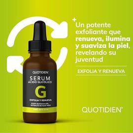 Quotidien | Serum Acido Glicolico 10% + Aloe Vera + Glicerina | Exfoliación Efectiva | Disminuye Imperfecciones y Líneas de Expresión | Ideal Todo Tip