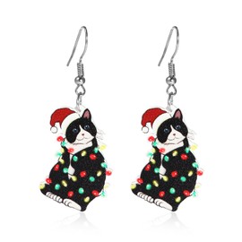 Acrylic Animals Earrings Christmas Tree Christmas Hat Black Cat Flamingo Animal Dangle Earring for Women Funny Jewelry-Cat 1