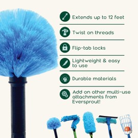 EVERSPROUT 5-to-12ft Telescoping Durable Duster with Extension Pole – Lightweight 3 Stage Cobweb Duster – Extendable to 20ft Reach for Cleaning High Ceilings and Spider Webs