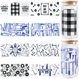 SOFPLATE 8 Styles Blue UV DTF Cup Wraps Black Transfer Stickers Plastic Rectangular Transparent Black Blue Tool Theme Stickers for Water Bottles DIY Crafts Scrapbook Home Decorations Adults