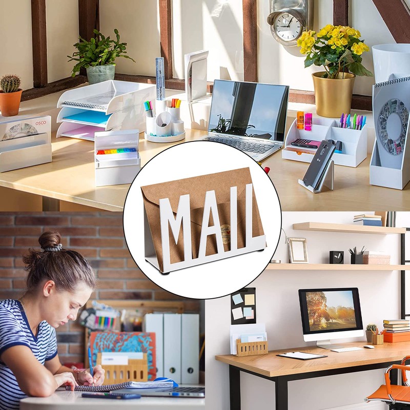 Kaluroil Mail Holder White Metal Letter Sorter Table Top Mail