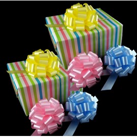 Baby Blue, Yellow, and Pink Pull Bows - 6" Wide, Set of 6, Gift Basket Decorations, Spring Pastels, Baby Shower Decor, Birthday, Summer, Fundraiser, Easter