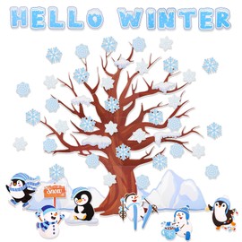 Winter Bulletin Board Decoration Set, 84pcs Winter Cutouts for Bulletin Board Hello Winter Bulletin Board Decorations with Tree Penguin Snowflake Cutouts for Classroom Home Office Decor